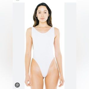 American Apparel White Cotton Spandex Sleeveless Deep Cut Bodysuit